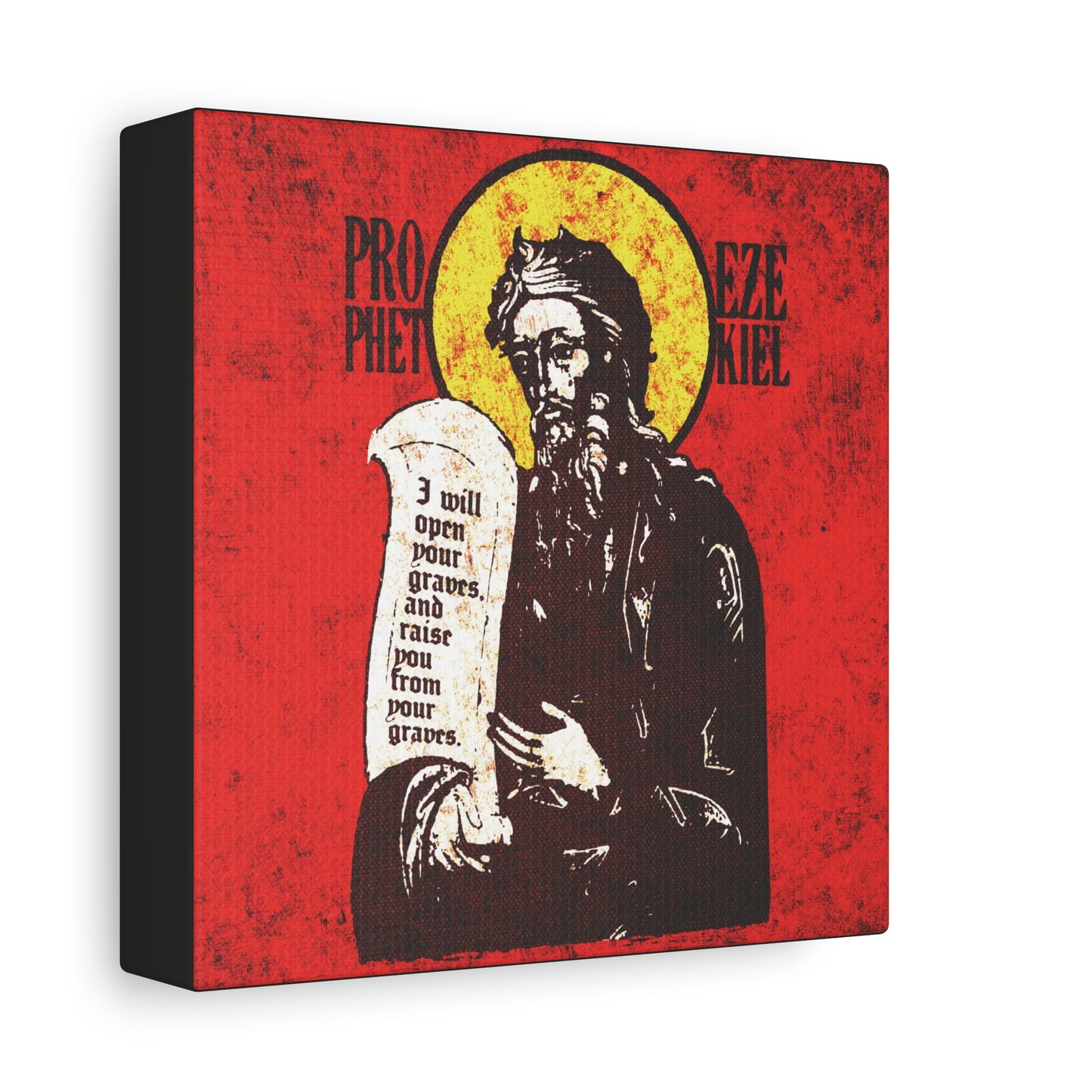Prophet Ezekiel IconoGraphic | Textured, High Contrast Bright Red and Yellow Design | Old Testament | Orthodox Christian Canvas Art