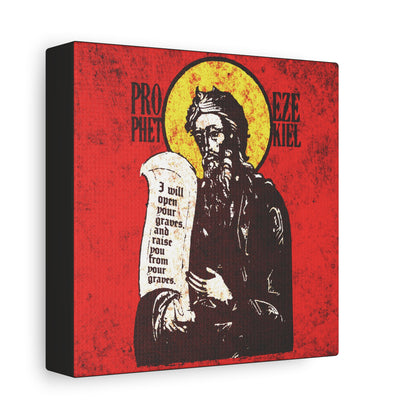 Prophet Ezekiel IconoGraphic | Textured, High Contrast Bright Red and Yellow Design | Old Testament | Orthodox Christian Canvas Art