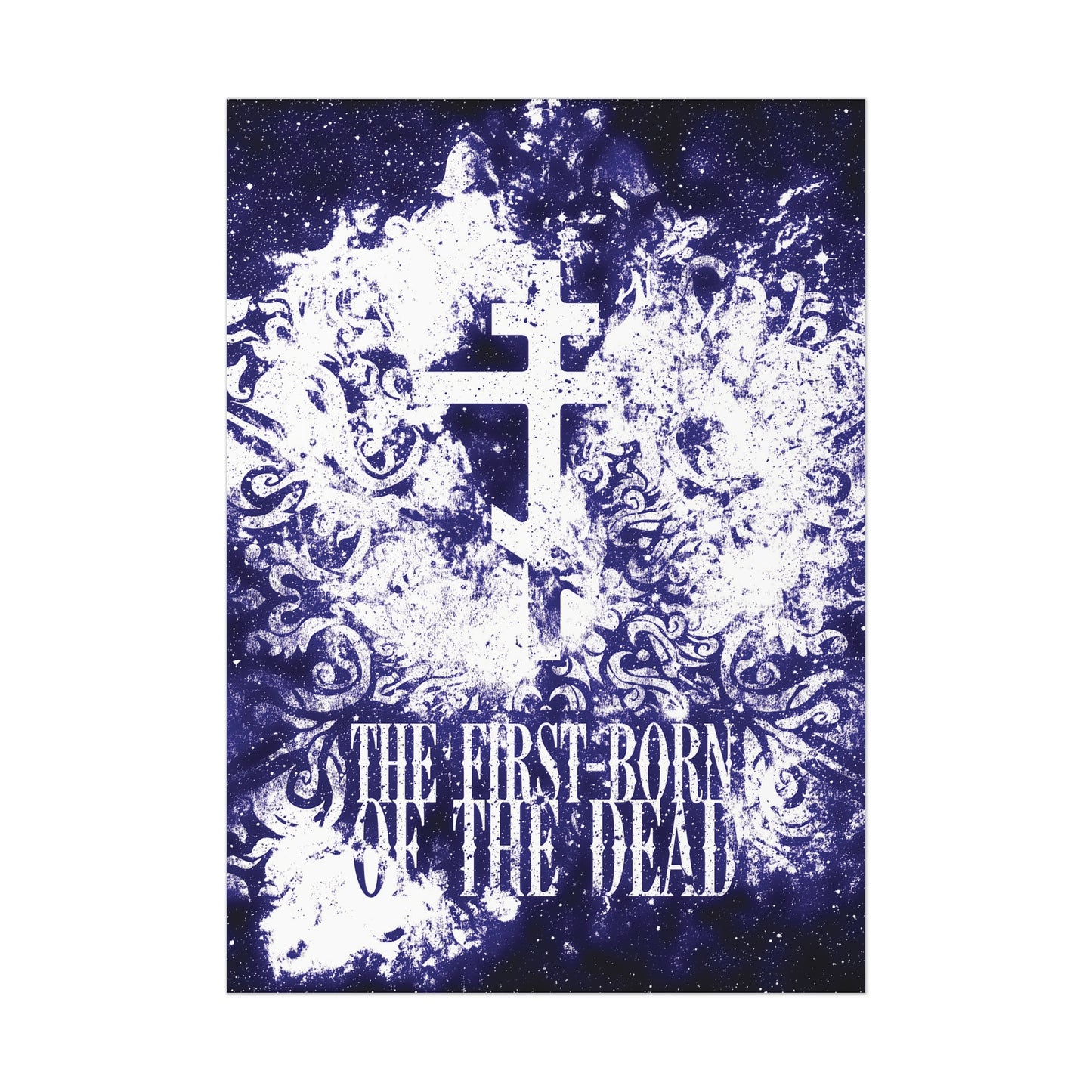 The First-Born of the Dead | Glowing White & Blue Textured Cosmic Orthodox Cross | Resurrection & Apocalypse | Orthodox Art Poster
