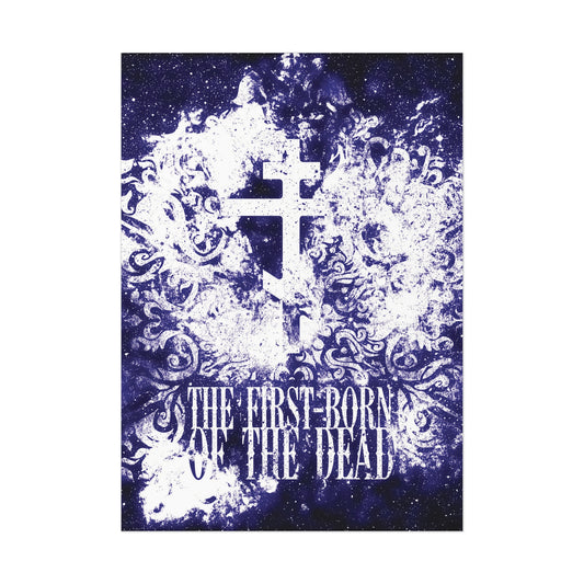 The First-Born of the Dead | Glowing White & Blue Textured Cosmic Orthodox Cross | Resurrection & Apocalypse | Orthodox Art Poster