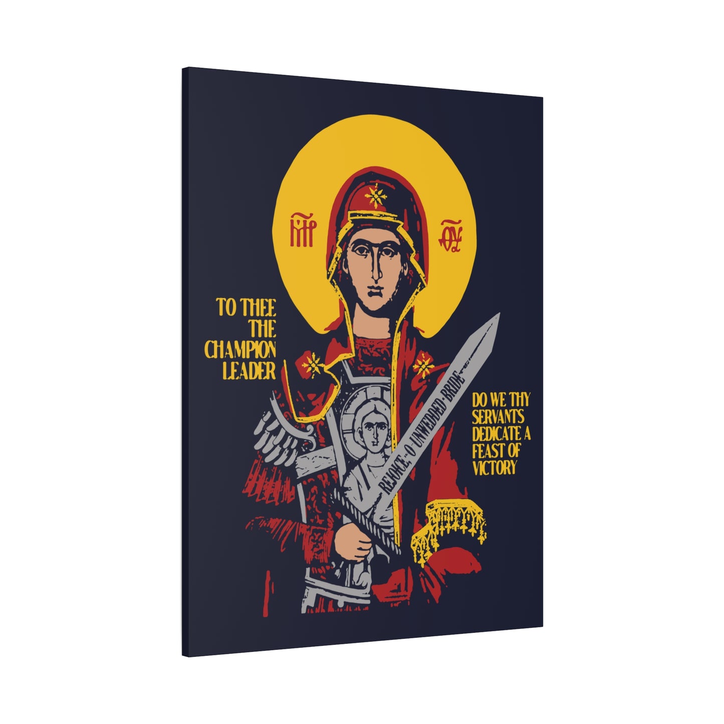 To Thee the Champion Leader | Mother of God | Theotokos with Sword IconoGraphic | Orthodox Christian Canvas Art