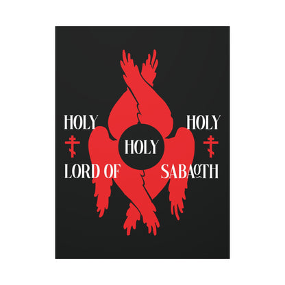 Holy Holy Holy Lord of Sabaoth Red Seraphim Wings Orthodox Crosses | Isaiah 6:3—Christian canvas art inspired by the Divine Council, featuring red seraphim wings and crosses on a black background.
