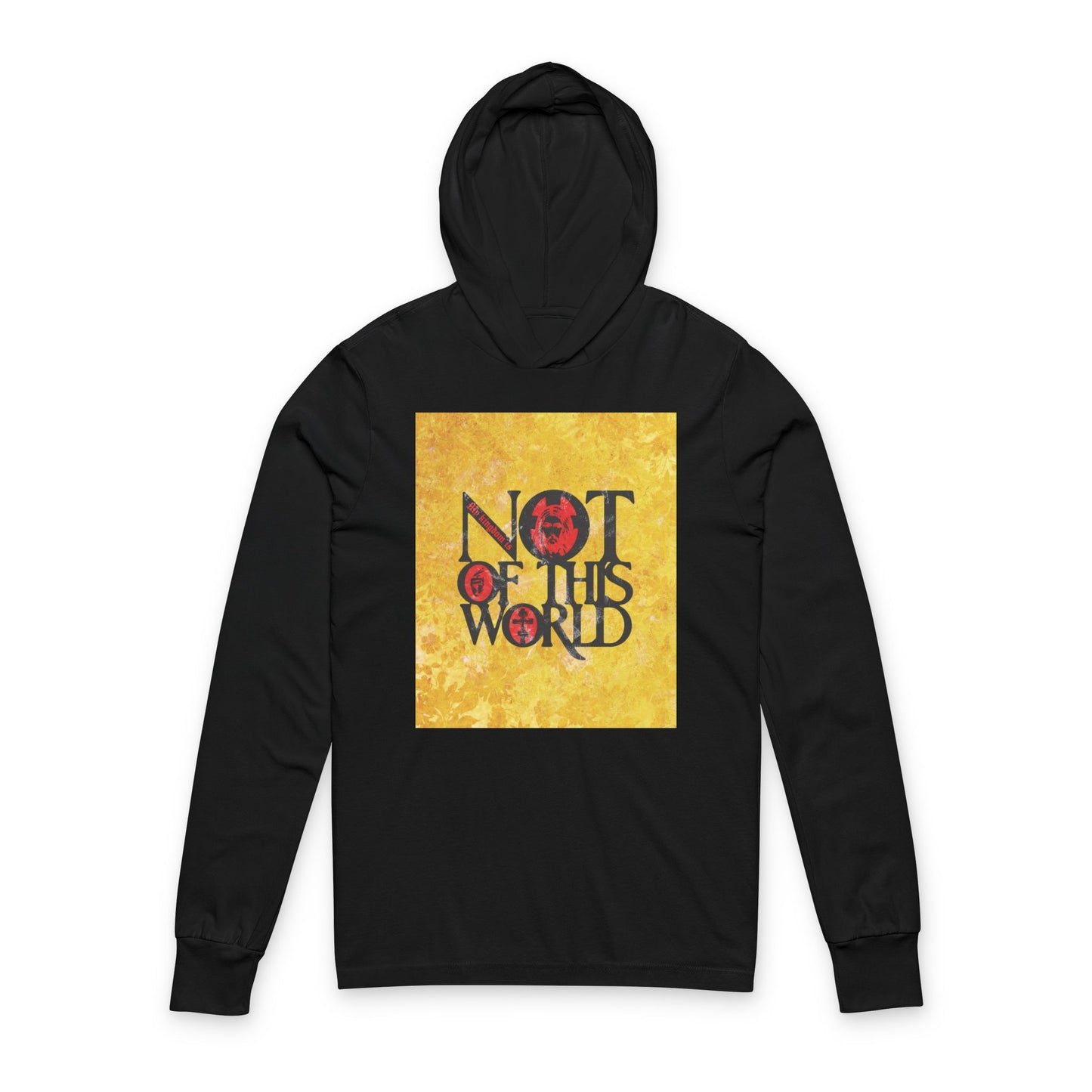 My Kingdom is Not of This World (John 18:36) | Bold Red, Yellow & Black Textured Design with Icon Motifs | Orthodox Long Sleeve Hooded Shirt