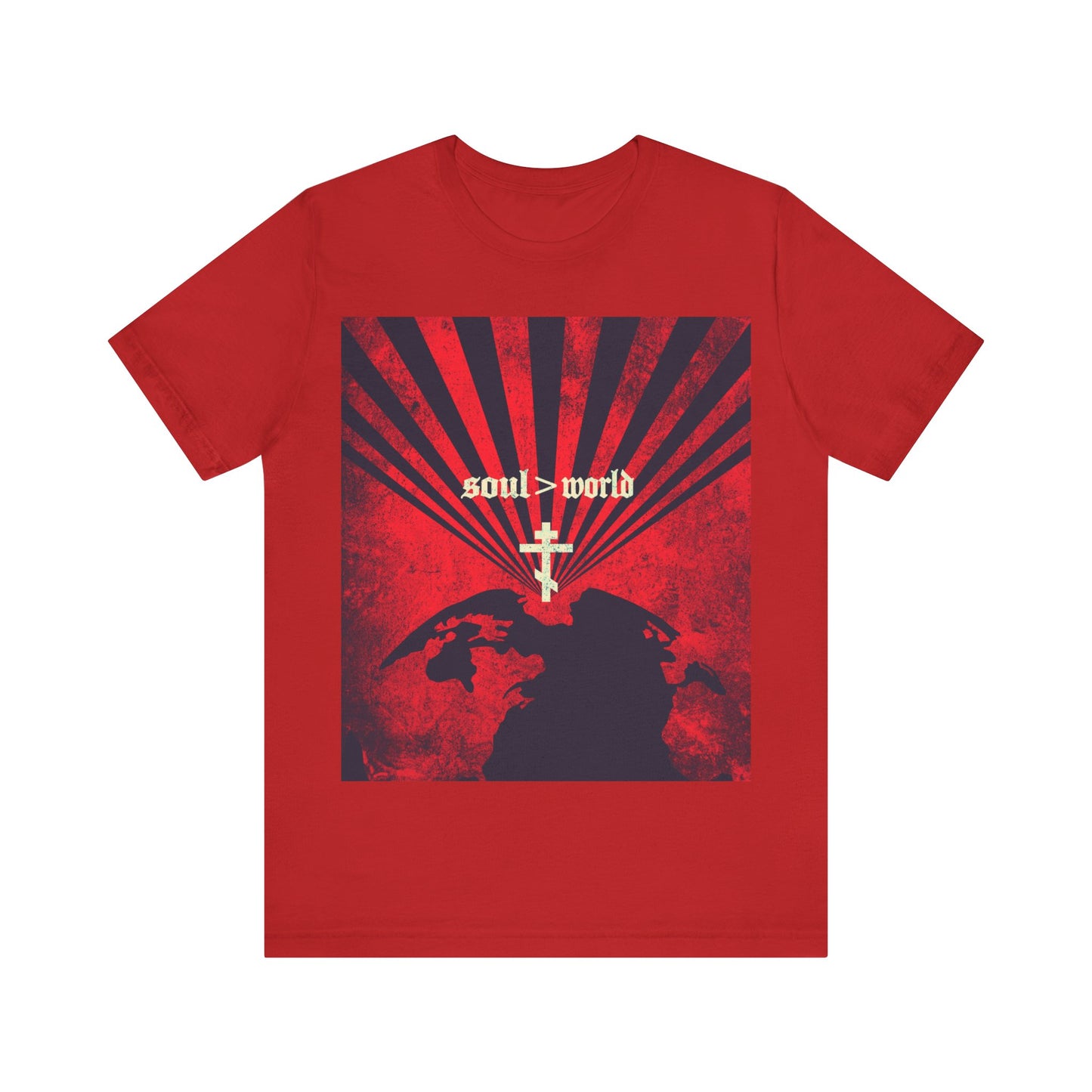 What Shall it Profit a Man | Matthew 16:26 | Soul Is Greater Than World | Red Earth Design with White Cross | Orthodox Christian T-Shirt