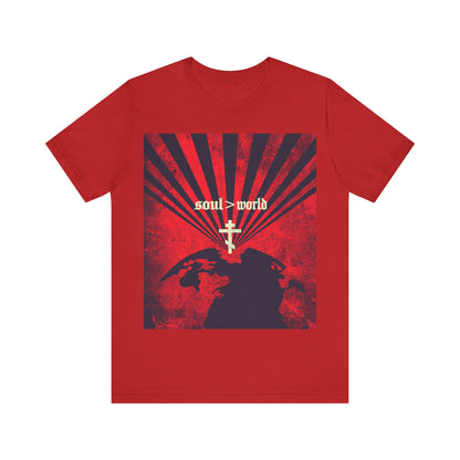What Shall it Profit a Man | Matthew 16:26 | Soul Is Greater Than World | Red Earth Design with White Cross | Orthodox Christian T-Shirt