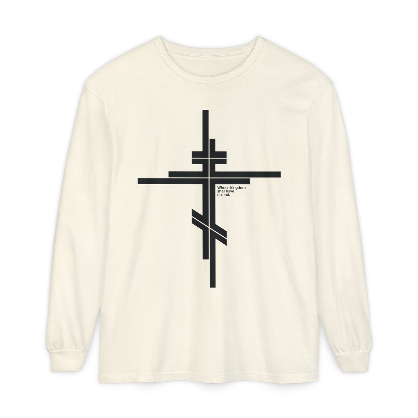 Whose Kingdom Shall Have No End | Luke 1:32-33 | Orthodox Cross | Modernist Minimalist Logo Style | Orthodox Long Sleeve Cotton Shirt