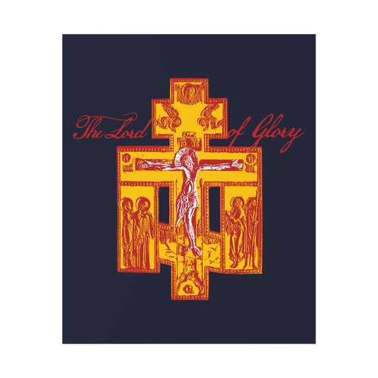 The Lord of Glory | Russian Golgotha Crucifix IconoGraphic (Blue BG) | 1 Corinthians 2:8 | Orthodox Christian Art Poster
