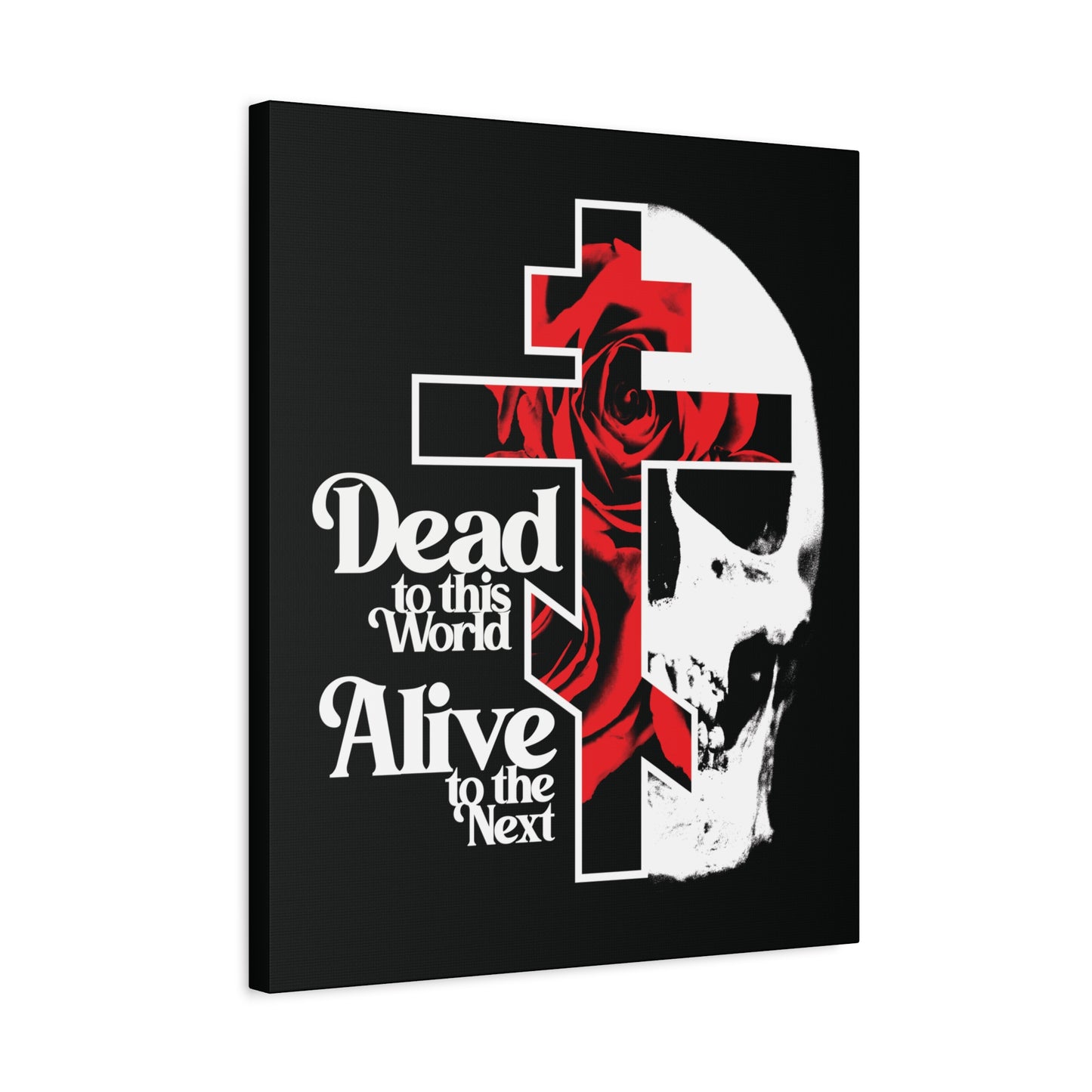 Dead to this World Alive to the Next | Goth Aesthetic Flower Cross & Skull | 70s Typography | Bestselling | Orthodox Christian Canvas Art