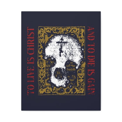 To Live is Christ, to Die is Gain (Philippians 1:21) | Skull with Cross on Gold Manuscript Texture | Orthodox Christian Canvas Art