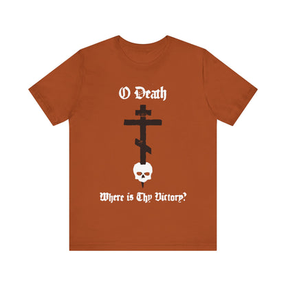 O Death Where is Thy Victory? 1 Cor 15:55 | Cross Stabbing Skull | Spraypaint Aesthetic | Orthodox Christian Cotton T-Shirt