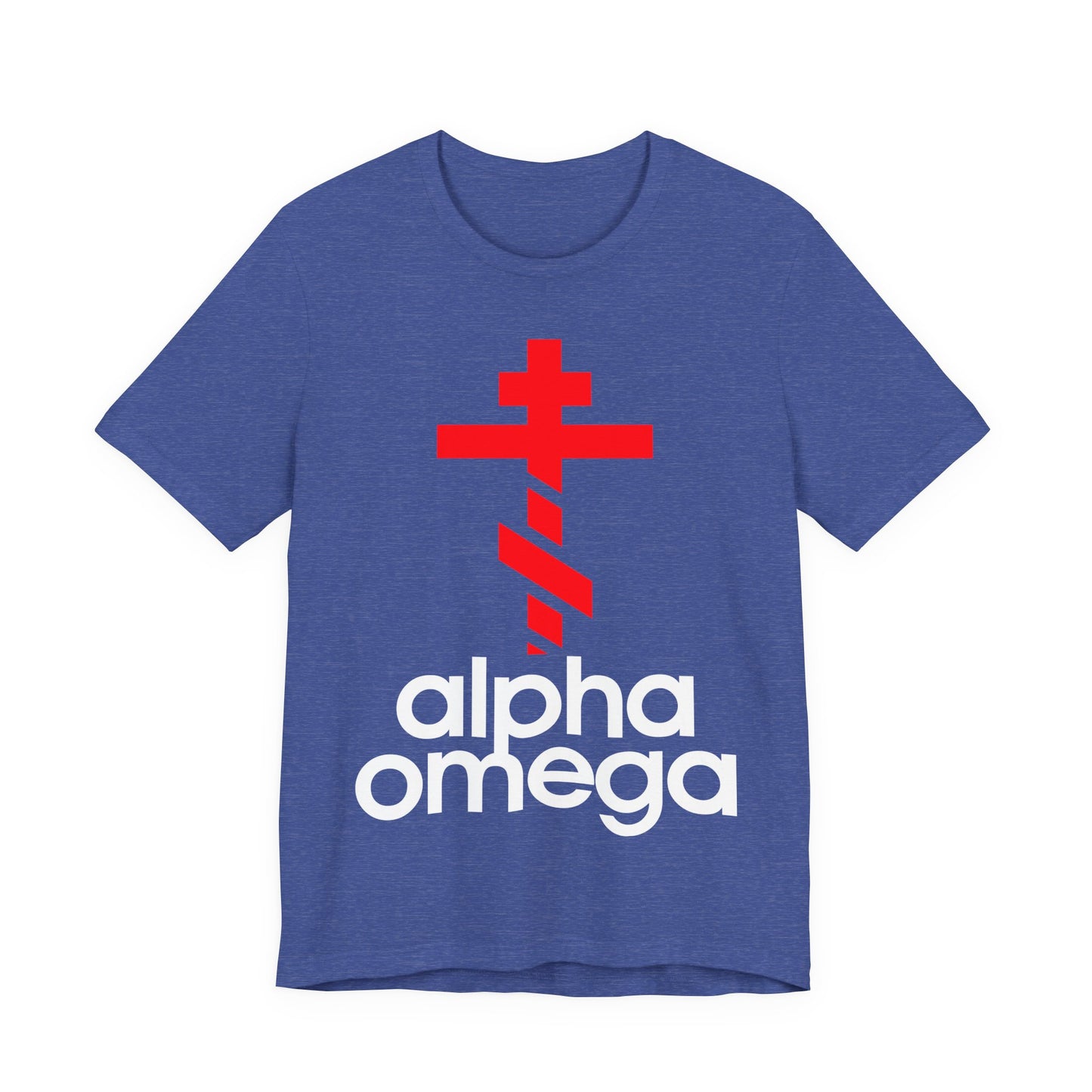 Alpha & Omega Red Cross | Red Adidas Logo Mashup | Modern Graphic Design | Orthodox Christian Unisex Cotton T-Shirt