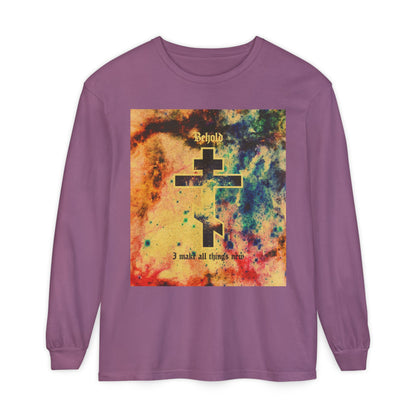 Behold, I Make All Things New (Revelation 21:5) | Cosmic Orthodox Cross On Inverted Starfield | Second Coming | Orthodox Christian Long Sleeve Shirt