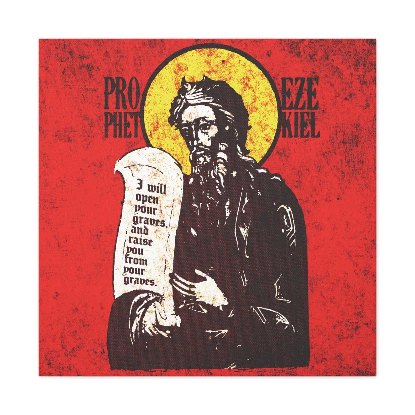 Prophet Ezekiel IconoGraphic | Textured, High Contrast Bright Red and Yellow Design | Old Testament | Orthodox Christian Canvas Art