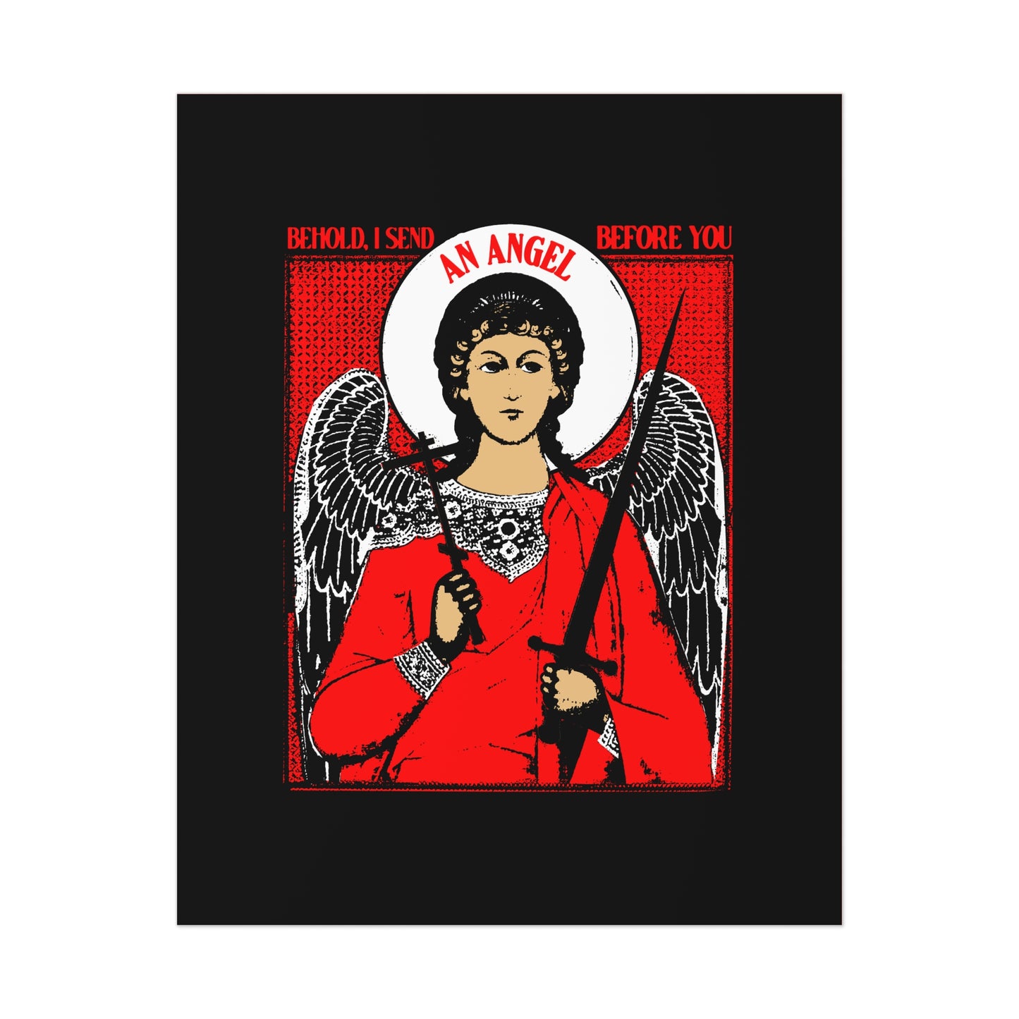 Behold I Send an Angel Before You (Ex 23:20) | Guardian Angel With Cross & Sword IconoGraphic | Orthodox Christian Art Poster