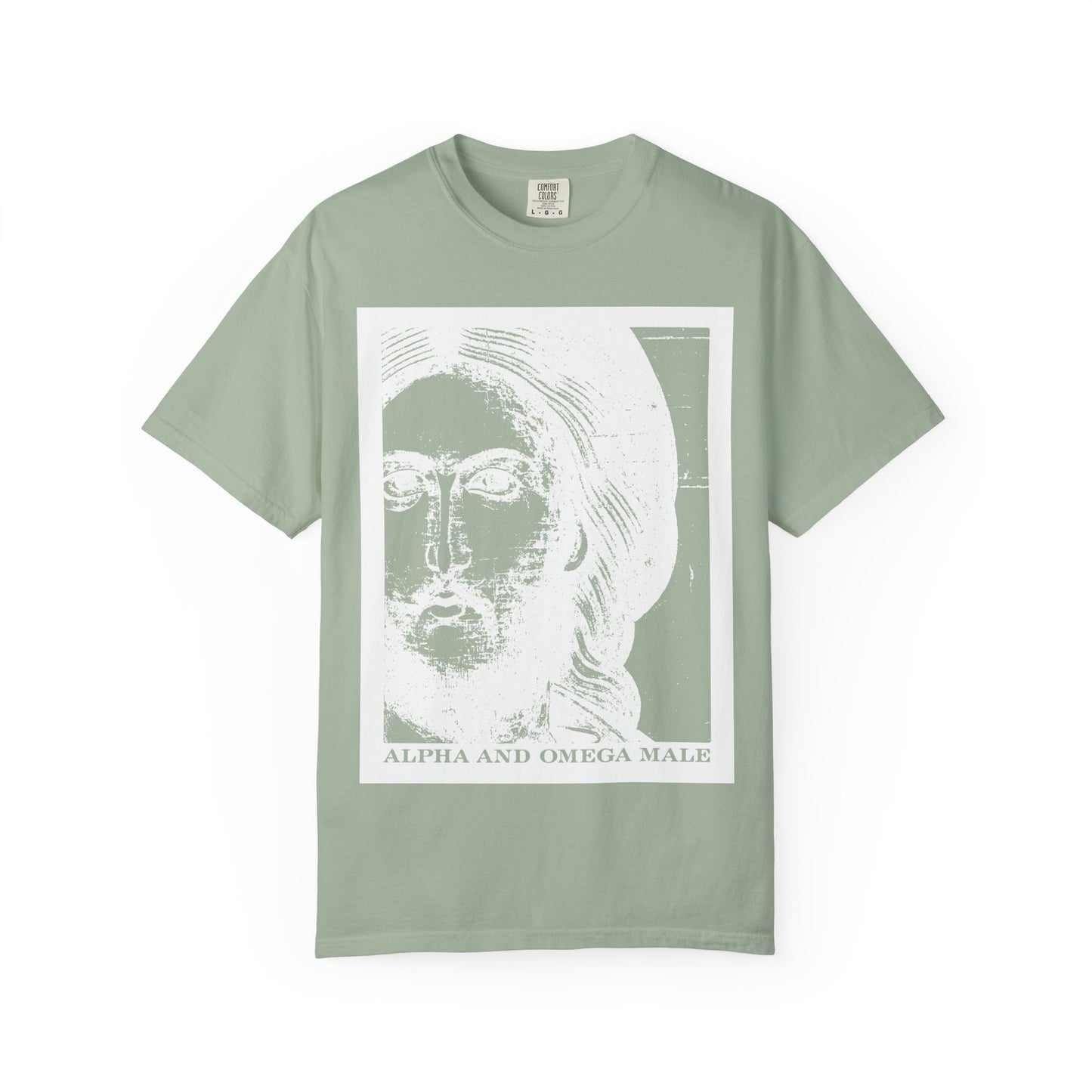 Alpha & Omega Male | Jesus Christ Icono-Graphic Photonegative | I am the Beginning & the End (Rev 22) | Heavyweight Cotton Unisex T-Shirt