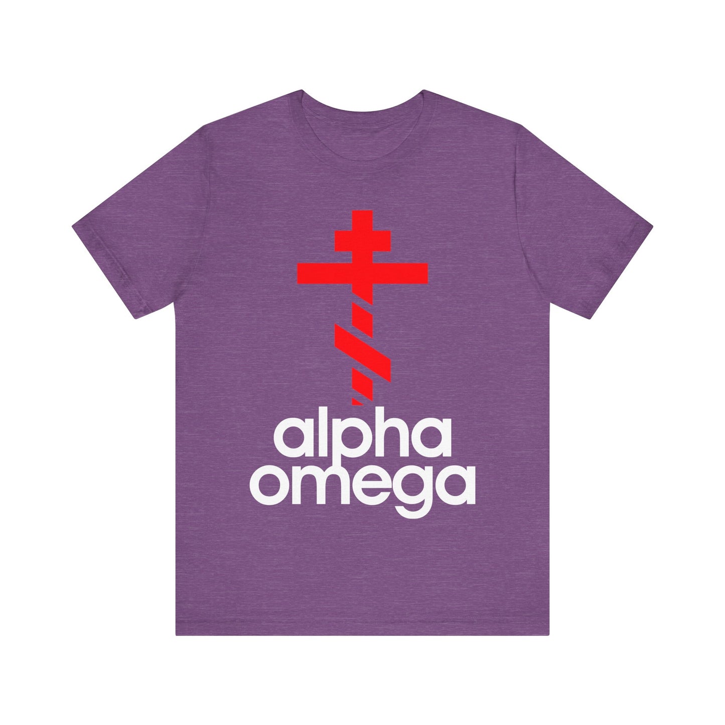 Alpha & Omega Red Orthodox Cross (Large Design) | Minimalist Adidas Inspired Logo Mashup | Orthodox Lightweight Cotton Unisex Tee