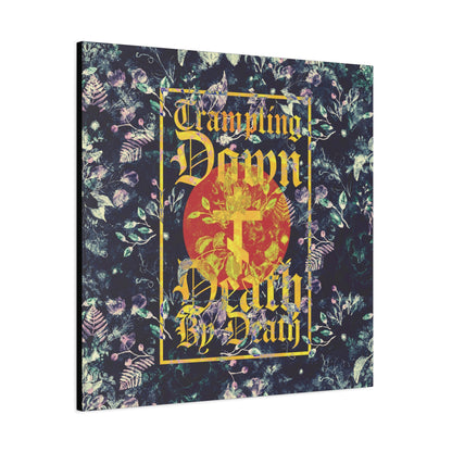 Trampling Down Death By Death | Paschal Floral Design with Gothic Script and Three-Bar Cross | Orthodox Christian Canvas Art