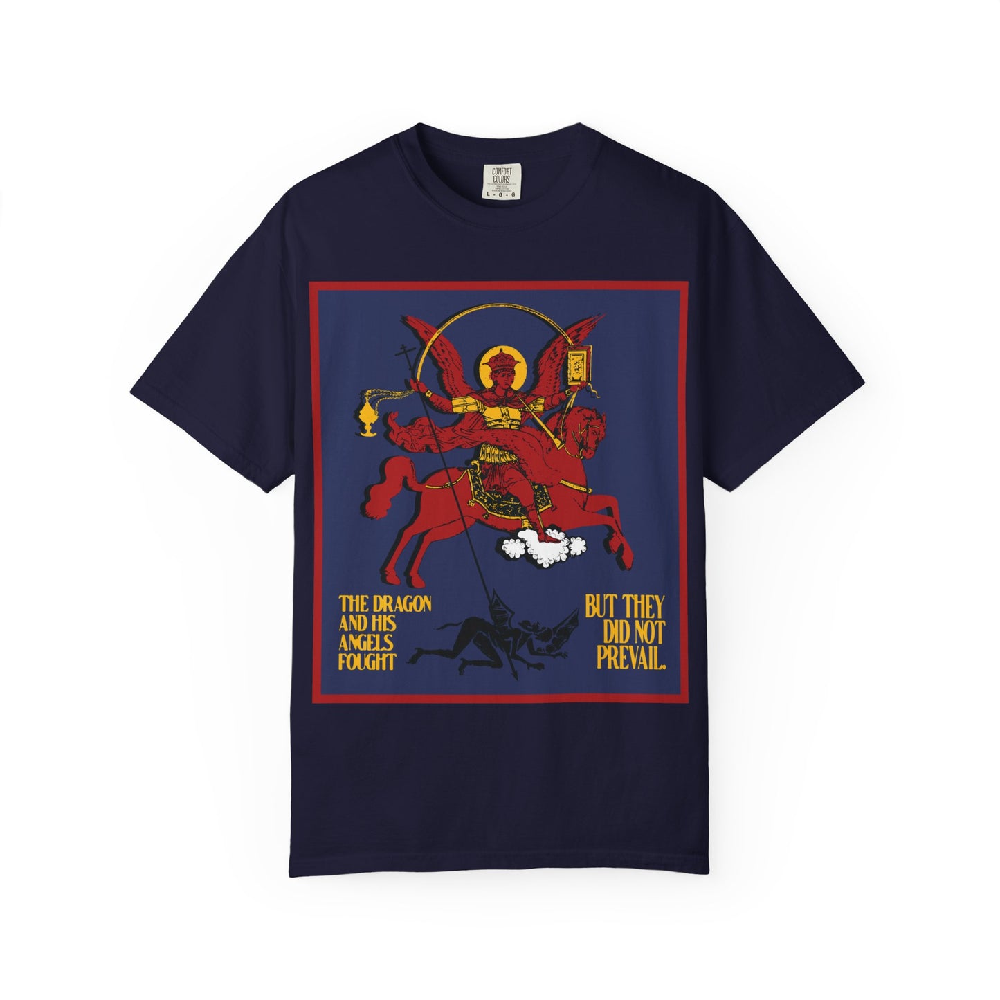 Archangel Michael Defeating Satan the Dragon (Rev 12:7-8) | Apocalyptic IconoGraphic | Orthodox Christian Heavyweight Cotton Unisex Tee