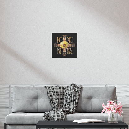 ICXC NIKA Celtic Style Equal Armed Cross | Bright Solar Texture | Orthodox Christian Art Poster