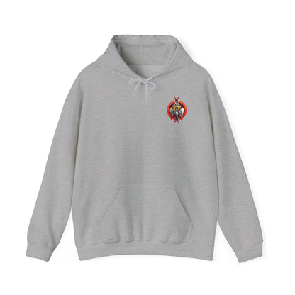 Sport Grey hoodie featuring a small “Holy Holy Holy Seraphim Angel Icono-Graphic”—a vibrant nod to Orthodox Christian faith, the Heavenly Hosts of God, and the Divine Council.