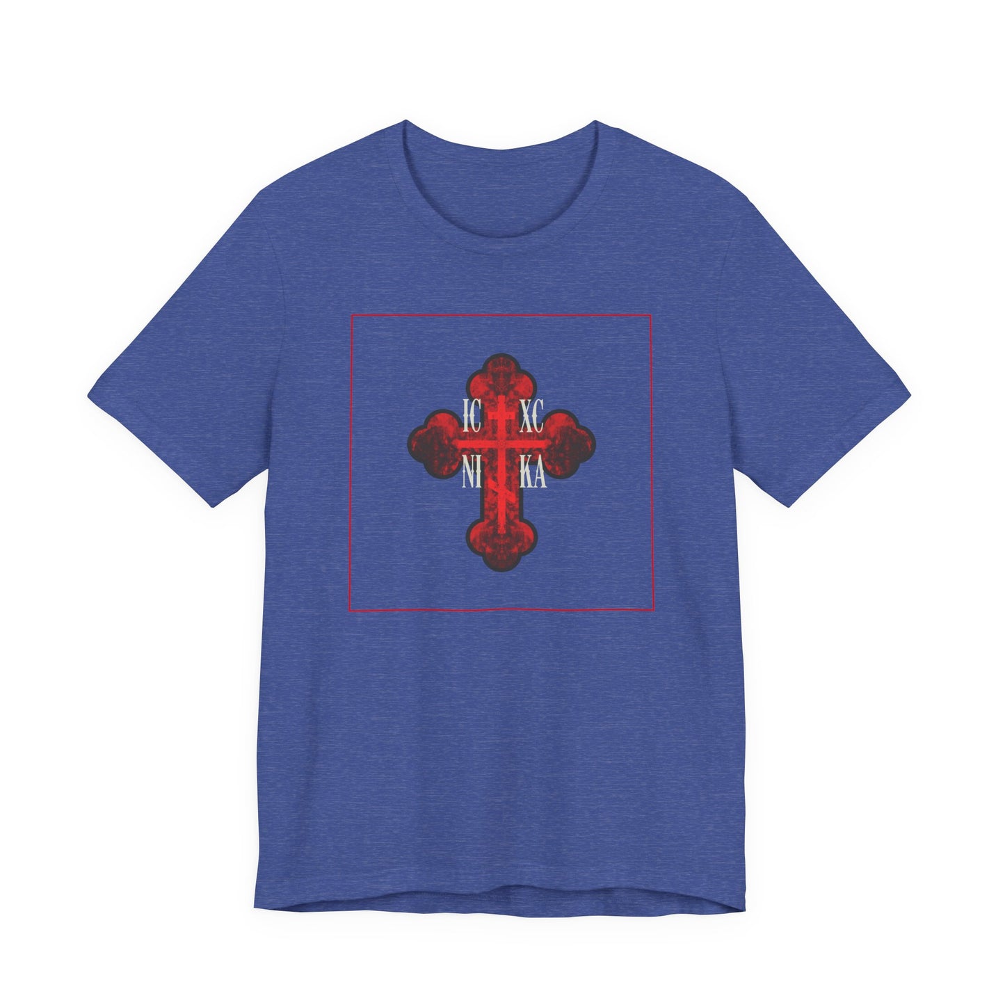ICXC NIKA Red Glowing Ornate Textured Orthodox Cross | The Cross is the Symbol of Salvation | Christian Cotton Unisex Tee