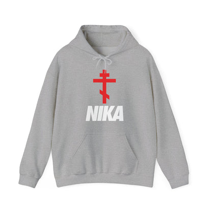 NIKA Orthodox Cross | NIKE Logo Mashup | Minimalist Corporate Sports Logo | Athletic Ascetic Fashion | Christian Activewear Hoodie