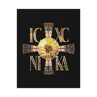 ICXC NIKA Celtic Style Equal Armed Cross | Bright Solar Texture | Orthodox Christian Art Poster