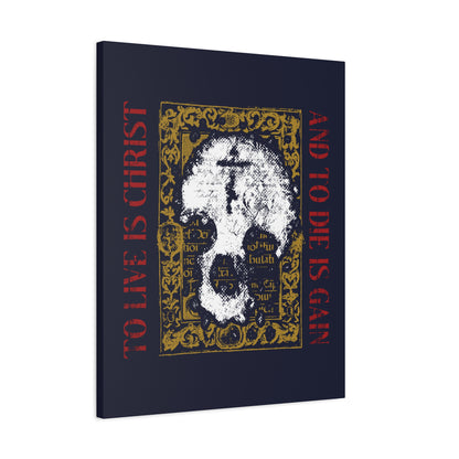 To Live is Christ, to Die is Gain (Philippians 1:21) | Skull with Cross on Gold Manuscript Texture | Orthodox Christian Canvas Art