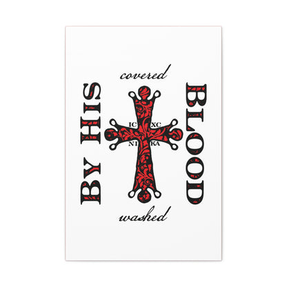 Washed/Covered By His Blood (1 John 1:7) | ICXC NIKA Ornate Red Orthodox Cross | Orthodox Christian Canvas Art
