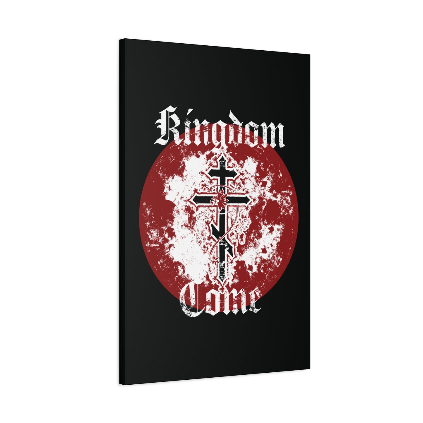 This canvas art, titled "Kingdom Come," showcases a detailed Orthodox cross with vine, textured gothic font, and Lord’s Prayer inspiration—perfect for Orthodox Christian decor.