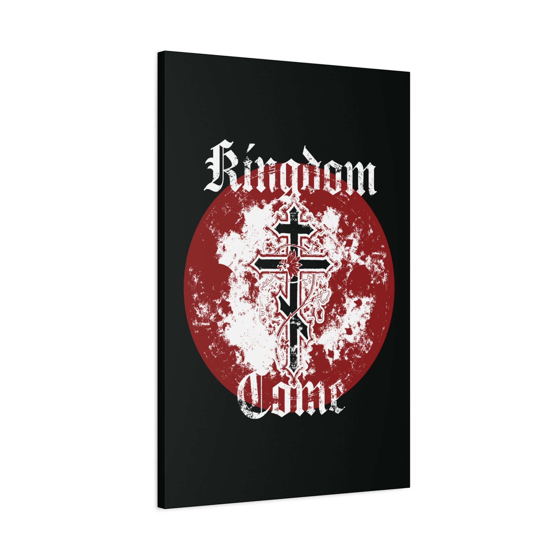 This canvas art, titled "Kingdom Come," showcases a detailed Orthodox cross with vine, textured gothic font, and Lord’s Prayer inspiration—perfect for Orthodox Christian decor.