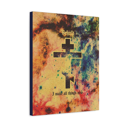 Behold, I Make All Things New (Revelation 21:5) | Cosmic Orthodox Cross On Inverted Starfield | Second Coming | Orthodox Christian Canvas Art