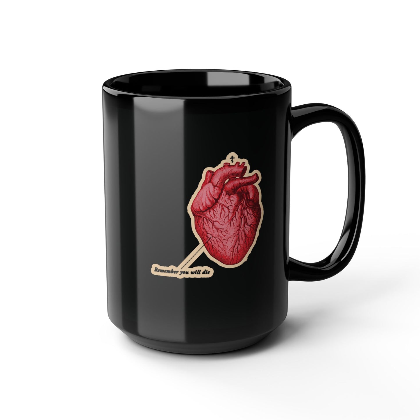 Remember You Will Die Retro Medical Textbook Heart Design | Orthodox Christian Black Mug