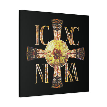 ICXC NIKA Celtic Style Equal Armed Cross | Bright Solar Texture | Orthodox Christian Canvas Art