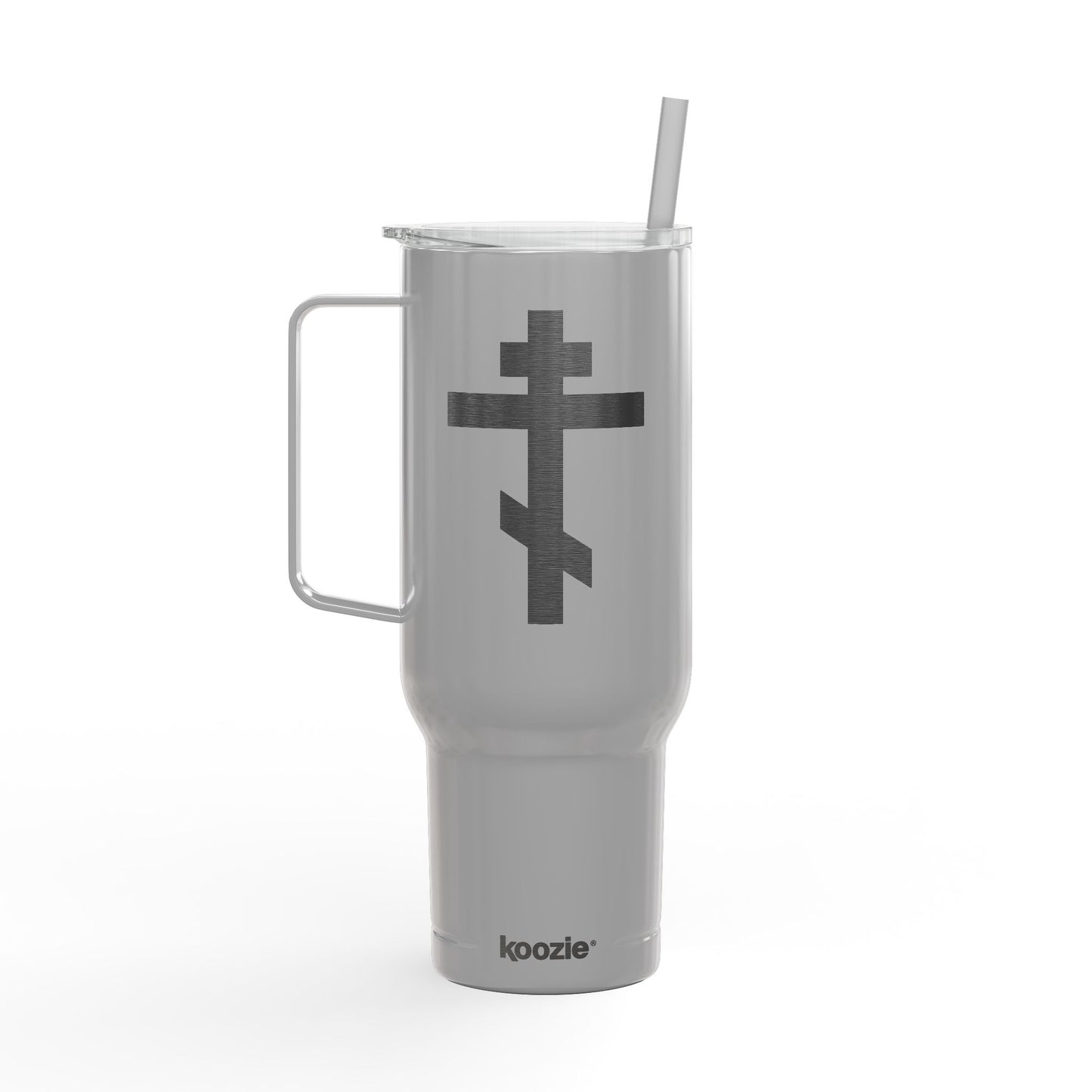 Russian/Greek Tribar Cross Engraved 40oz Koozie Tumbler | Insulated Stainless Steel | Bold, Minimalist Orthodox Christian Home & Travel Accessory
