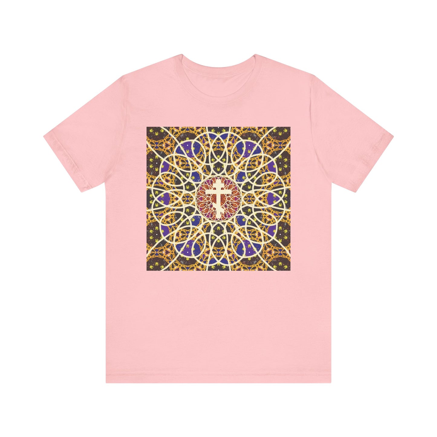 Medieval Cosmology Rose Window Orthodox Cross | Let all the earth venerate the Cross | Christian Lightweight Cotton Unisex T-Shirt