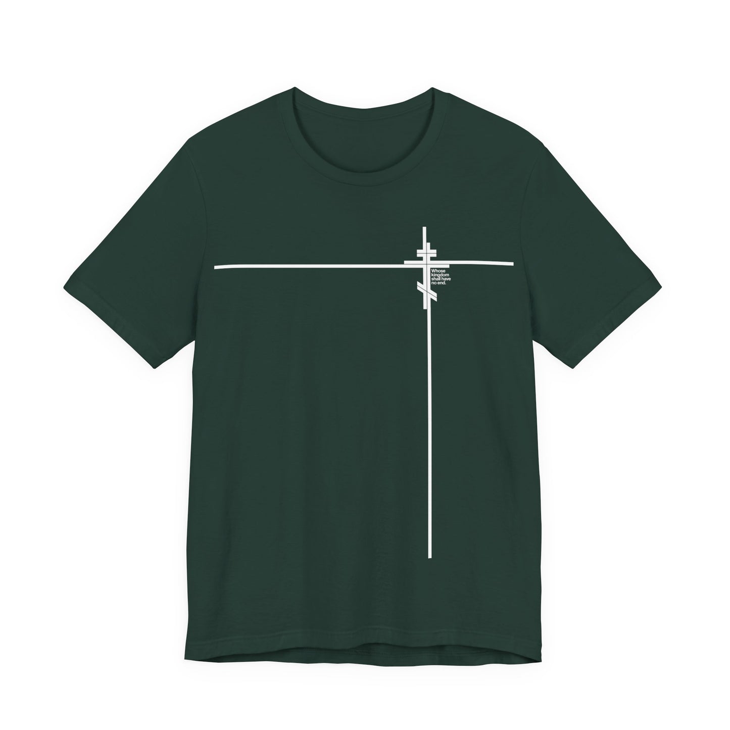 Whose Kingdom Shall Have No End (Small Design) | Luke 1:32-33 | Orthodox Cross | Minimalist Logo Style | Orthodox Christian Unisex Cotton Tee