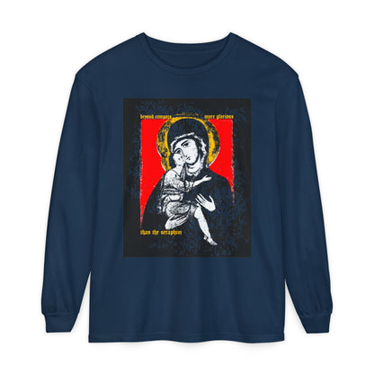 Beyond Compare More Glorious Than the Seraphim | Vladimir Theotokos Iconographic | Orthodox Christian Long Sleeve Shirt