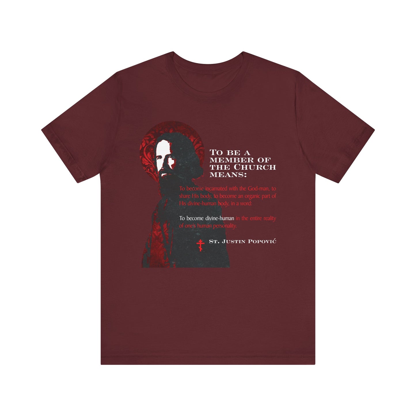 To Be a Member of the Church | St. Justin Popovic Textured Design | Orthodox Ecclesiology | Christian Lightweight Cotton Unisex Tee