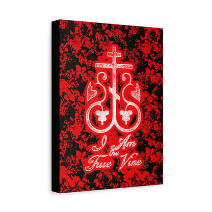 I Am the True Vine (John 15:1) | Orthodox Cross Vine Monogram | Red and Black Floral Design | Orthodox Christian Canvas Art