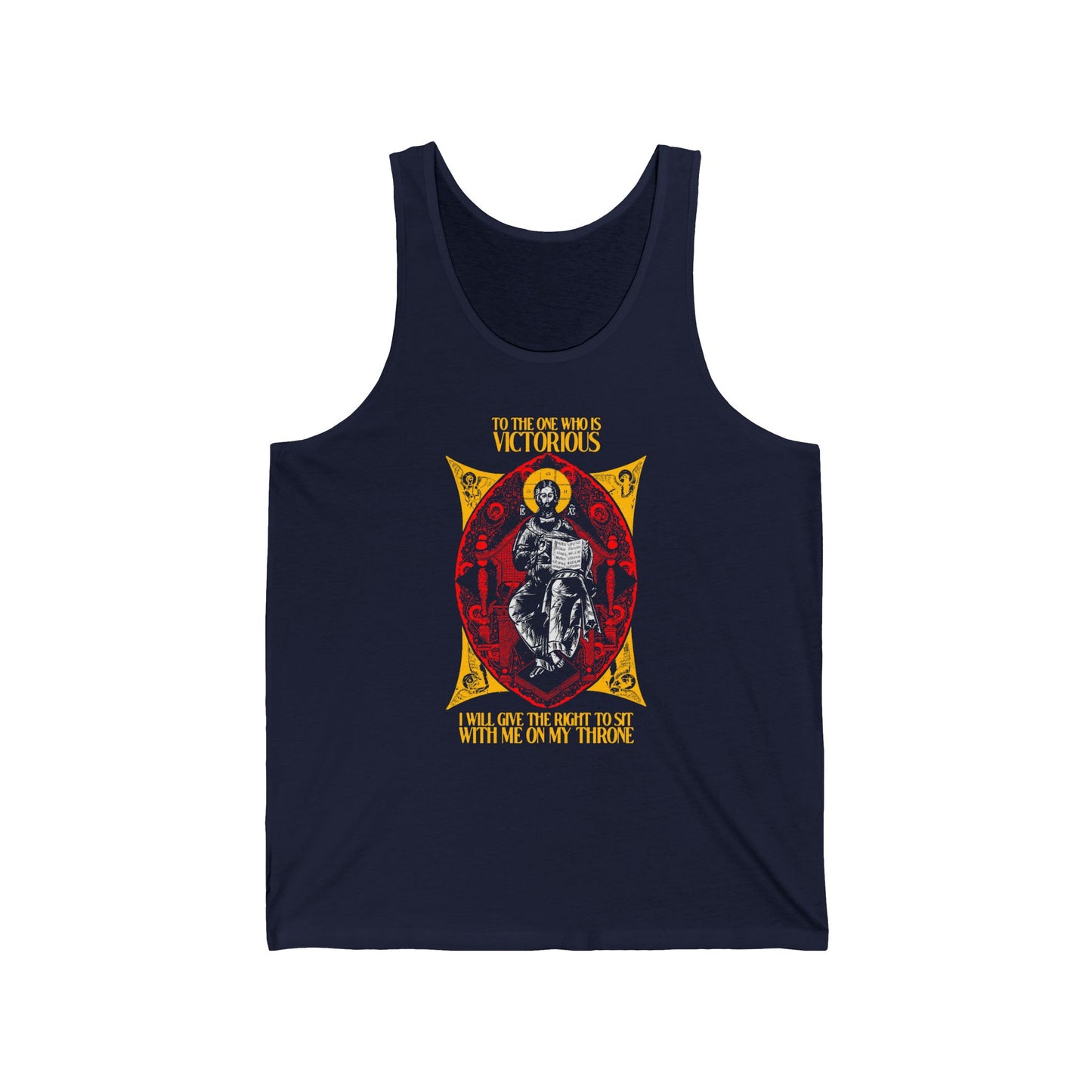Christ Enthroned IconoGraphic (To the One Who Is Victorious) No. 1 | Orthodox Christian Jersey Tank Top / Sleeveless Shirt