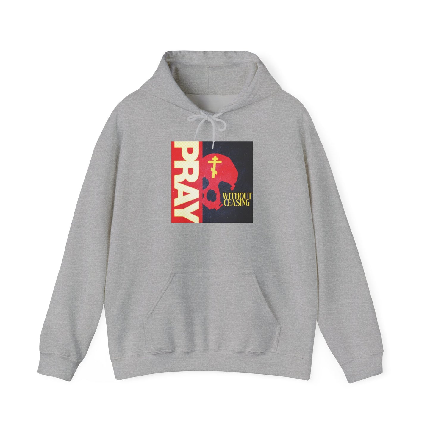 Pray Without Ceasing (1 Thess 5:16) | Red Skull w/ Yellow Orthodox Cross | Orthodox Christian Hoodie / Hooded Sweatshirt