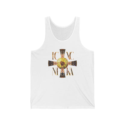 ICXC NIKA Celtic Style Equal Armed Cross | Bright Solar Texture | Orthodox Christian Jersey Tank Top