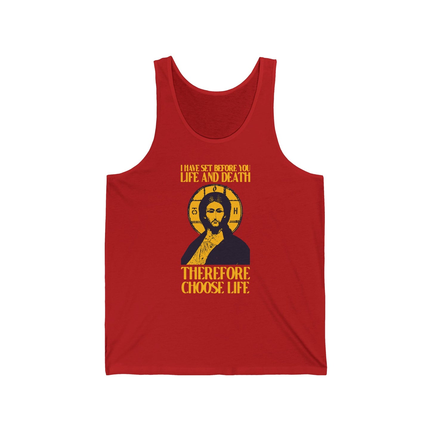 I Have Set Before You Life and Death (Deut. 30:11-20) Red Design No. 1 | Orthodox Christian Jersey Tank Top / Sleeveless Shirt