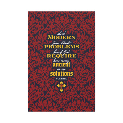 Modern Problems Require Ancient Solutions (Jesus Prayer, Floral Background) No. 2 | Orthodox Christian Canvas Wall Art