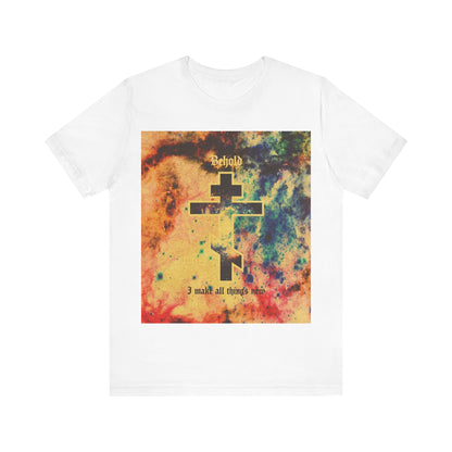 Behold, I Make All Things New (Revelation 21:5) | Cosmic Orthodox Cross On Inverted Starfield | Second Coming | Orthodox Christian Cotton T-Shirt