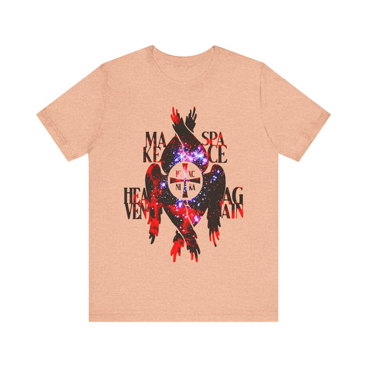 Make Space Heaven Again | Cosmic Textured ICXC NIKA Cross | Seraphim Wings | Orthodox Christian T-Shirt
