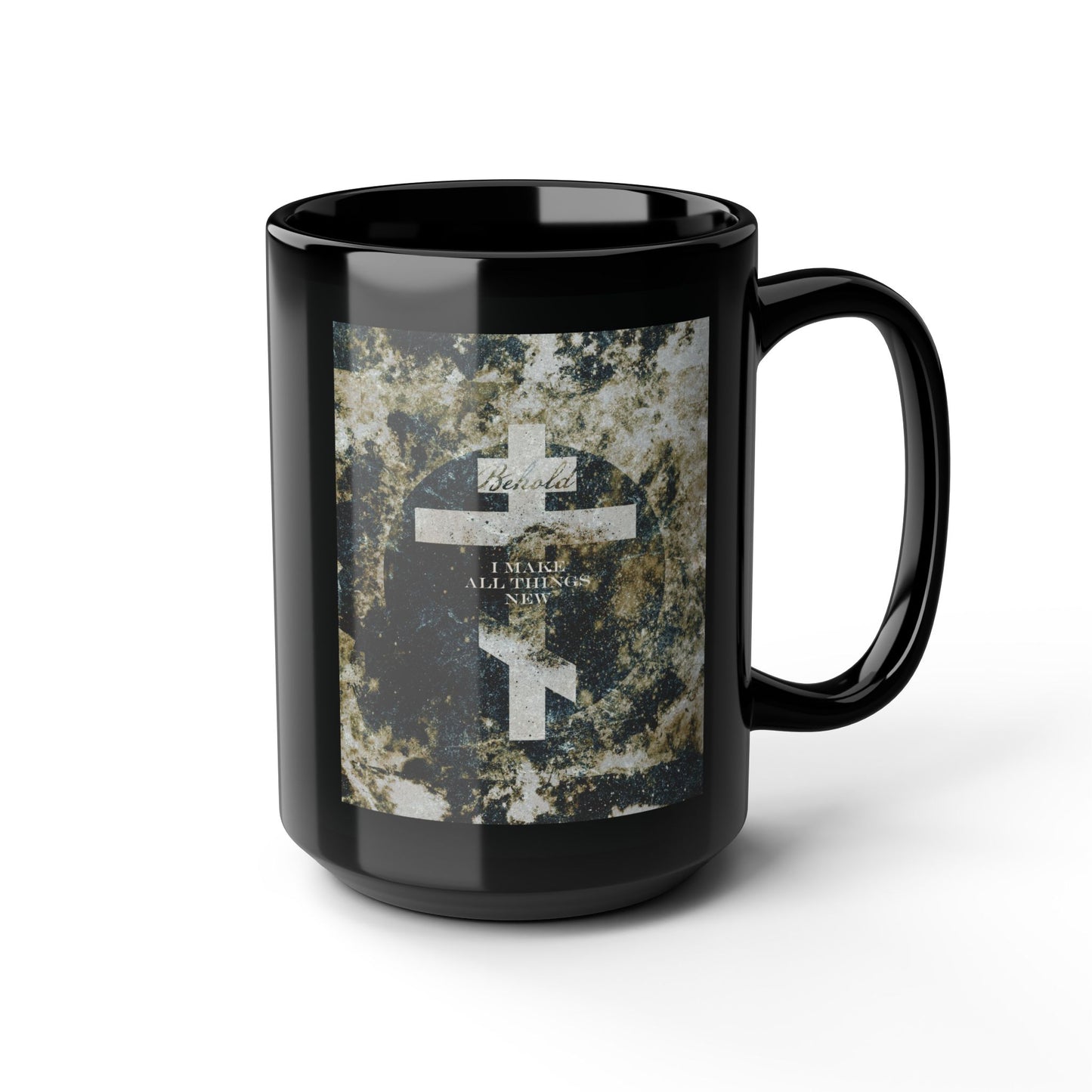 Behold, I Make All Things New | Revelation 21:5 | Cosmic Textured Orthodox Cross | Parousia | Orthodox Christian Black Mug