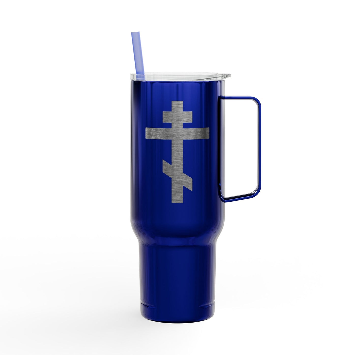 Russian/Greek Tribar Cross Engraved 40oz Koozie Tumbler | Insulated Stainless Steel | Bold, Minimalist Orthodox Christian Home & Travel Accessory
