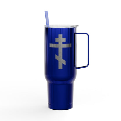 Russian/Greek Tribar Cross Engraved 40oz Koozie Tumbler | Insulated Stainless Steel | Bold, Minimalist Orthodox Christian Home & Travel Accessory